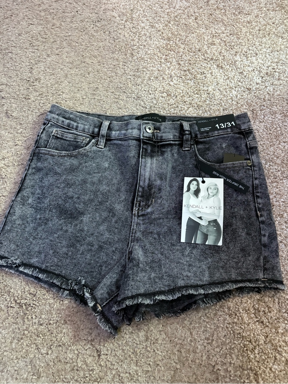 Kendall & Kylie Acid Wash Black High-Rise Denim Shorts - Picture 1 of 4